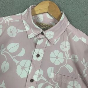 Western Aloha Pohuehue Shirt Men's Large Pareu Pink Floral Short Sleeve Hawaiian